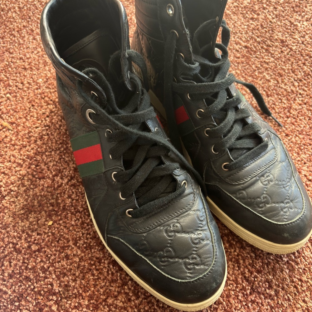 Gucci Black and Green High-Top Sneakers